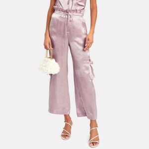 Jonathan Simkhai Intermix Pants Satin Lounge Wide Leg Crop Zip Fly Purple M NWT